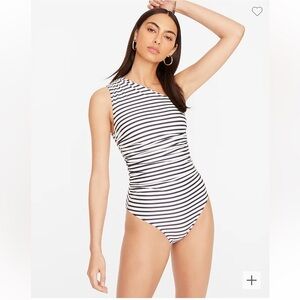 J Crew Ruched One-shoulder One-piece in Stripe Swimsuit size 10